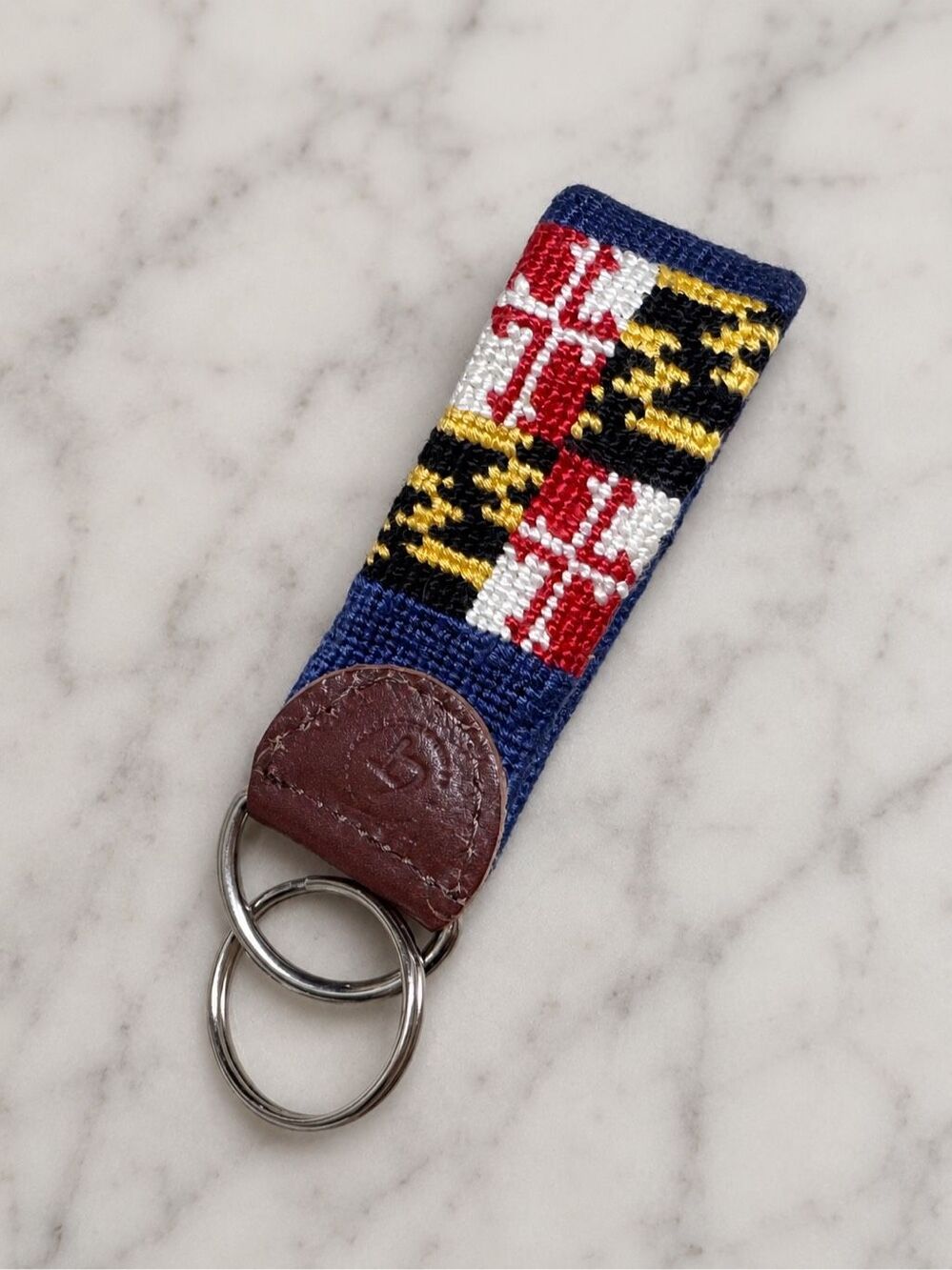Good Threads Maryland State Flag Needlepoint Leather Key Fob Keychain Navy Handm